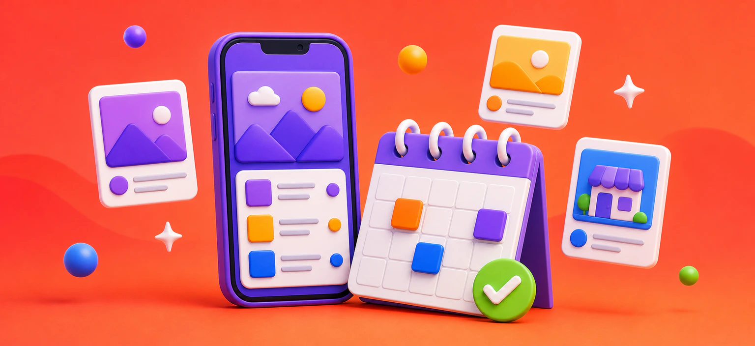 Illustration 3D d'un calendrier éditorial et de contenus pour les réseaux sociaux