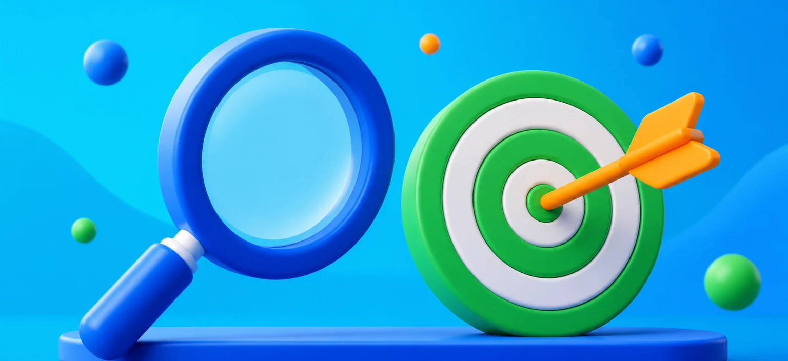 Cible et loupe illustrant le choix entre SEO et SEA