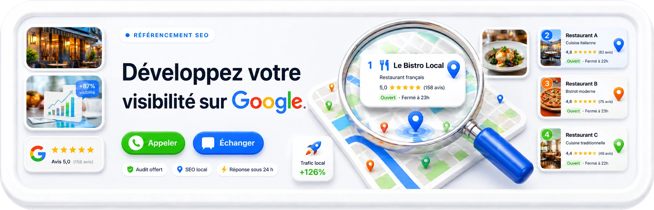 D&eacute;veloppez votre visibilit&eacute; sur Google &mdash; audit offert, SEO local et r&eacute;ponse sous 24 heures