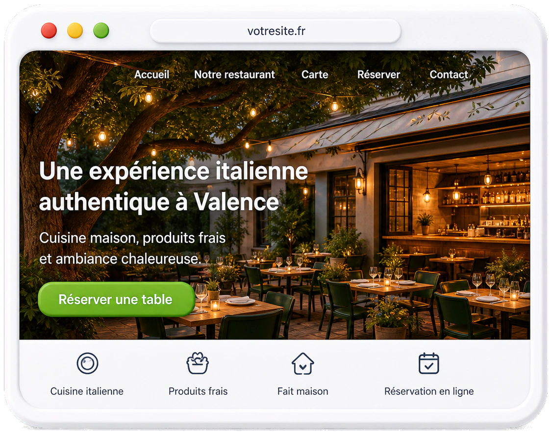 Aper&ccedil;u du site vitrine du restaurant