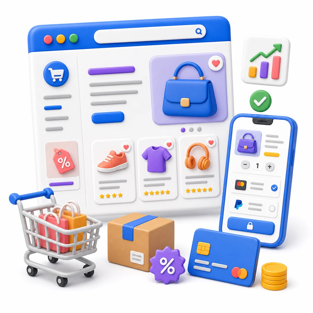 Illustration 3D d'un site e-commerce premium