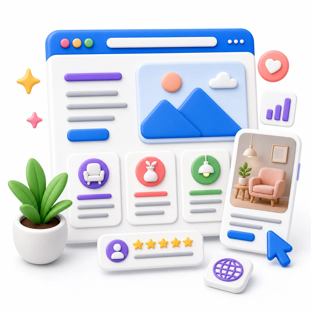 Illustration 3D d'une interface web en conception