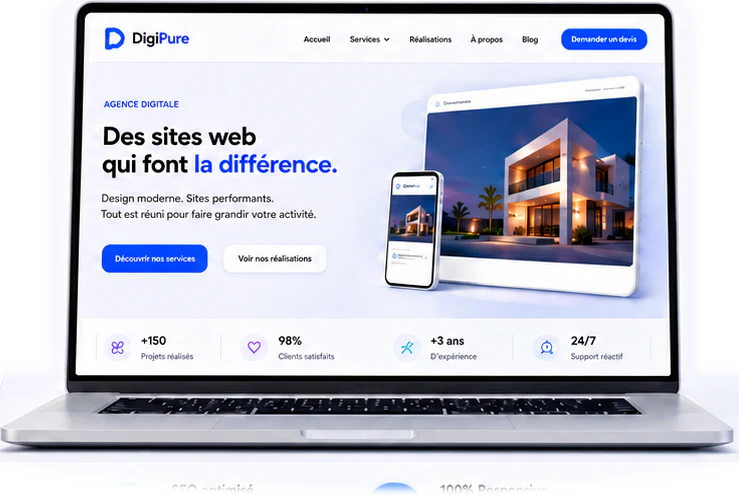 Ordinateur portable affichant un site web Digipure premium