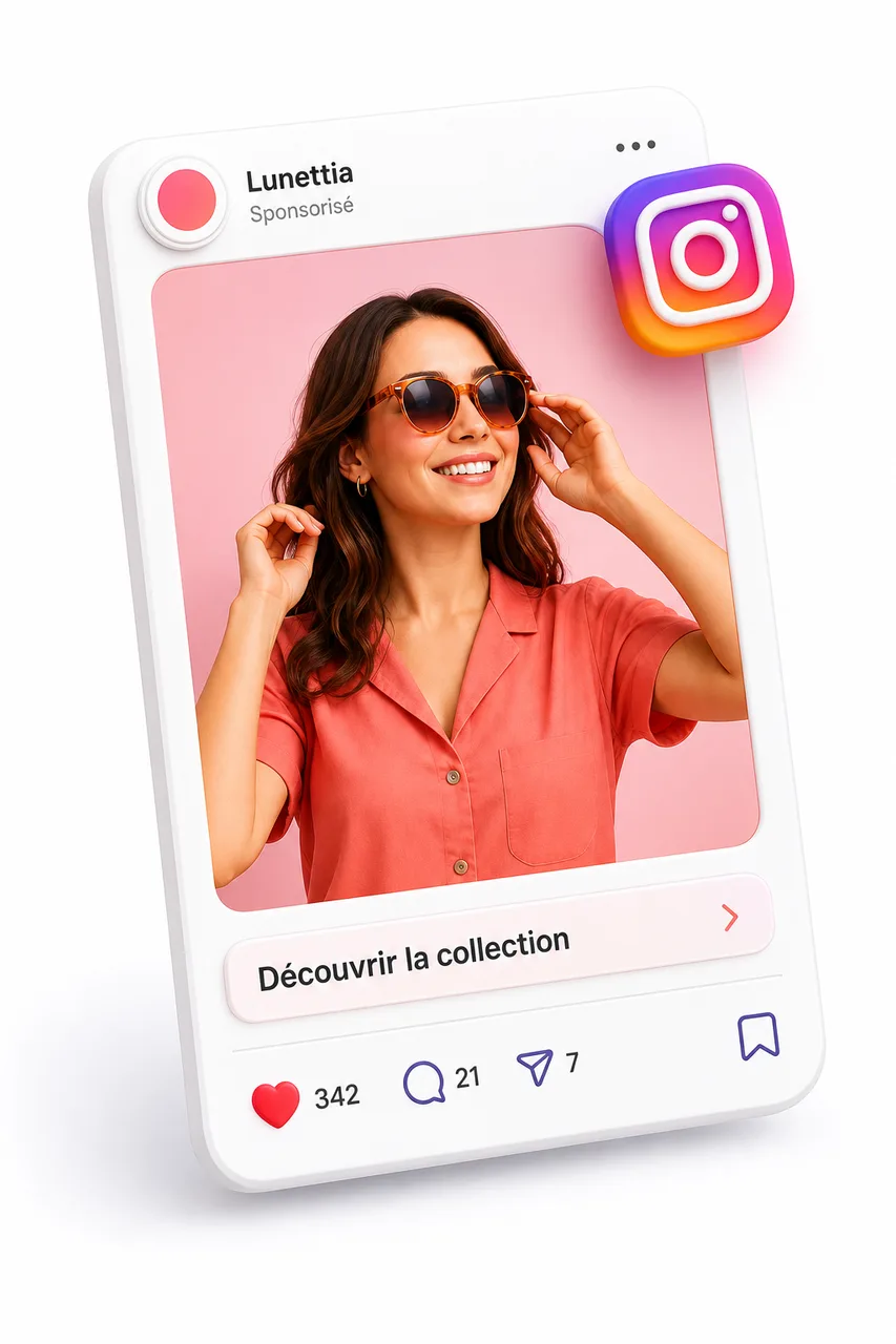 Carte publicitaire Instagram mode avec une cr&eacute;ative sociale.