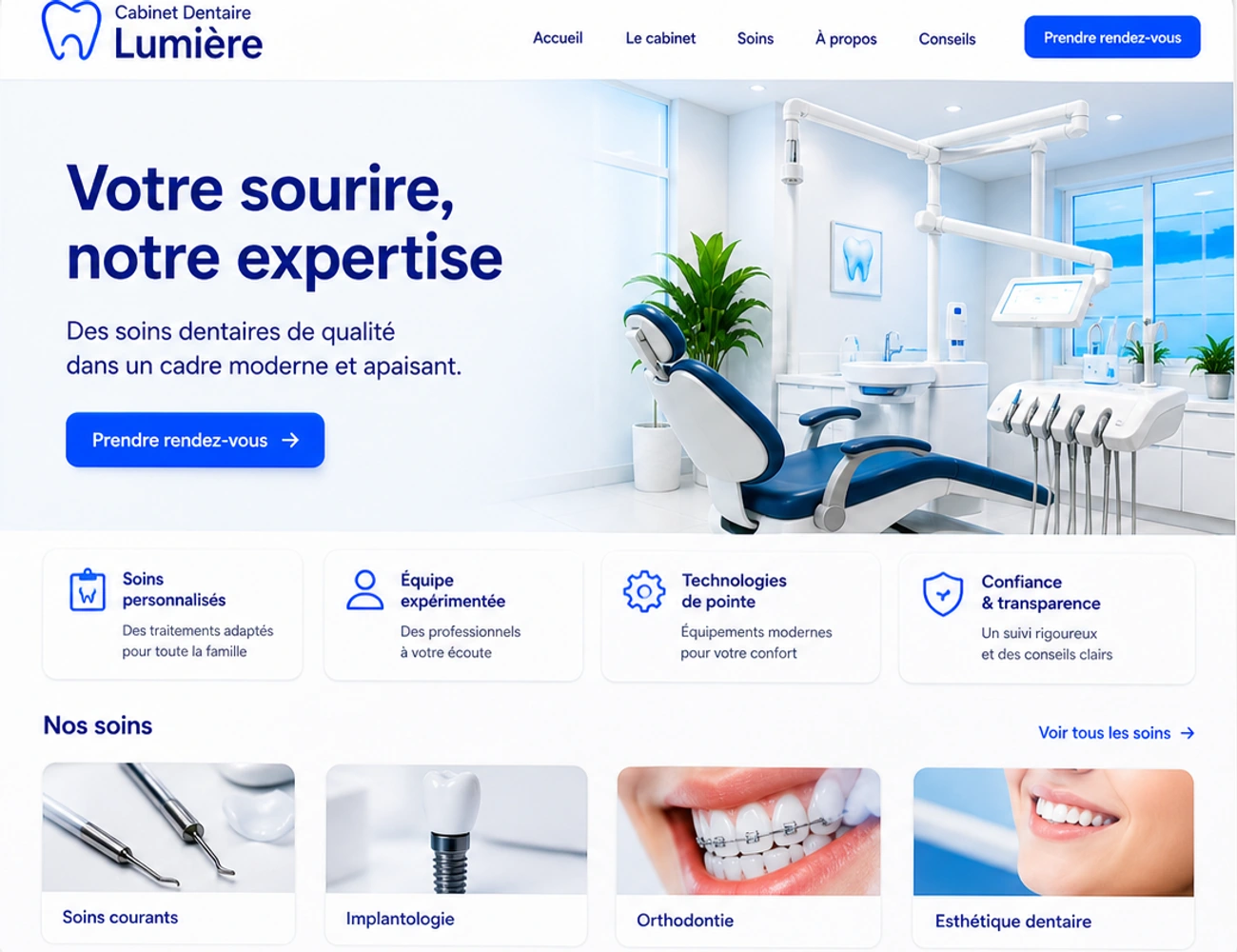 Le m&ecirc;me cabinet dentaire apr&egrave;s refonte DigiPure&nbsp;: moderne, clair et orient&eacute; rendez-vous