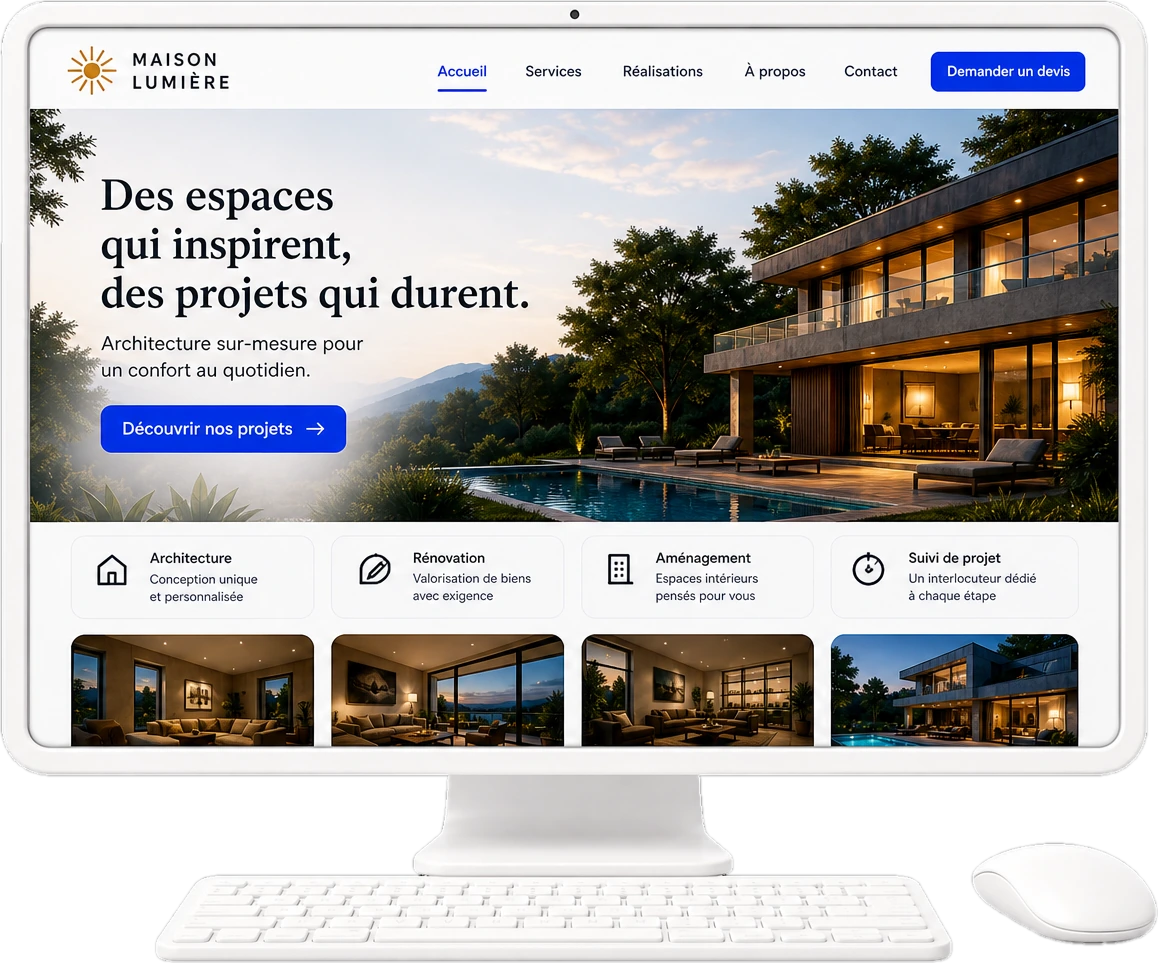 Le site final livr&eacute; sur grand &eacute;cran, avec clavier et souris